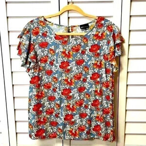 Jones New York Floral Ruffle Sleeve Top Size 1X